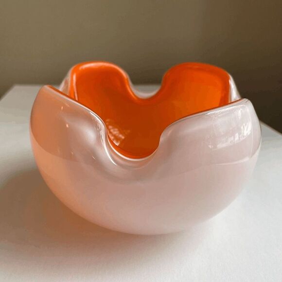 1950s Mid-Century Modern Orange Murano Art Glass Bowl - Picture 2 of 10
